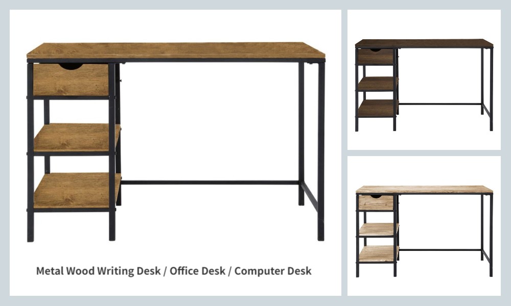 Office Writing Desk With 1 Drawer 2 Shelves